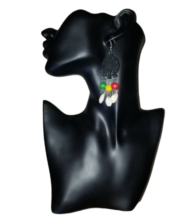Wooden Black Cowrie Shell Earrings