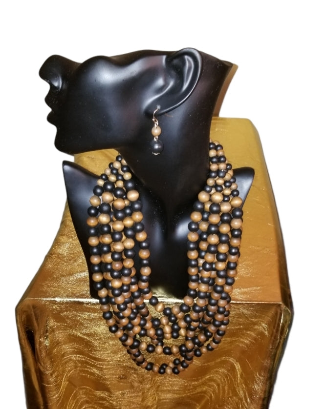 Wooden Layered Necklace With Earrings