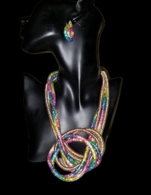 Multicolored Sparkly Necklace With Earrings